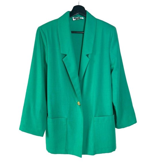 Vintage Jackets & Blazers - Vintage 90s Green Single Button Boxy Long Line Blazer Medium